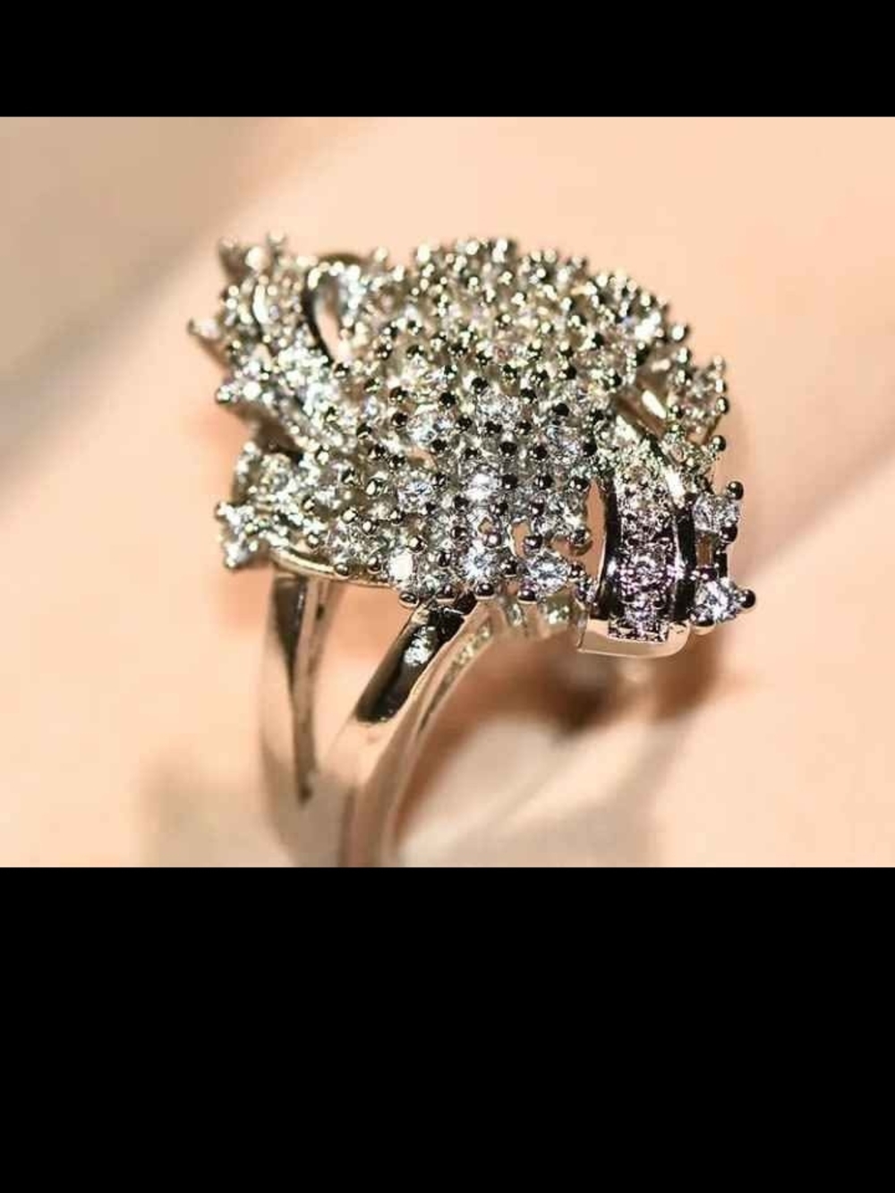 Dazzling Silver Sterling Plated Crystal Statement Ring